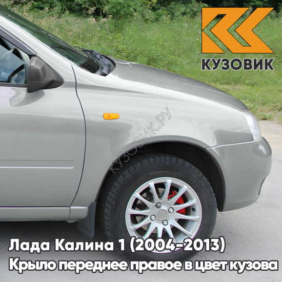 Крыло переднее правое в цвет кузова Лада Калина 1 (2004-2013) металлическое 690 - Снежная королева - Серебристый Крыло переднее правое в цвет кузова Лада Калина 1 (2004-2013) металлическое 690 - Снежная королева - Серебристый