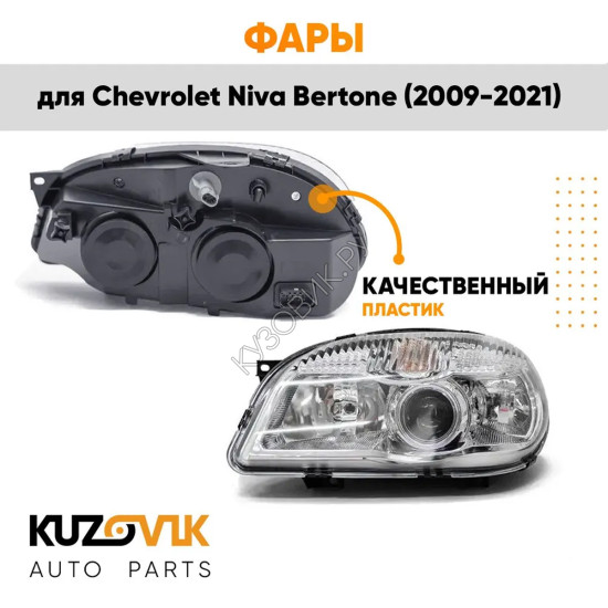 Фары комплект Chevrolet Niva Bertone (2009-2021) (с линзой) 2 штуки левая + правая KUZOVIK Фары комплект Chevrolet Niva Bertone (2009-2021) (с линзой) 2 штуки левая + правая KUZOVIK