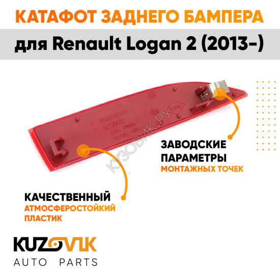 Катафот отражатель заднего бампера левый Renault Logan 2 (2012-2022) KUZOVIK