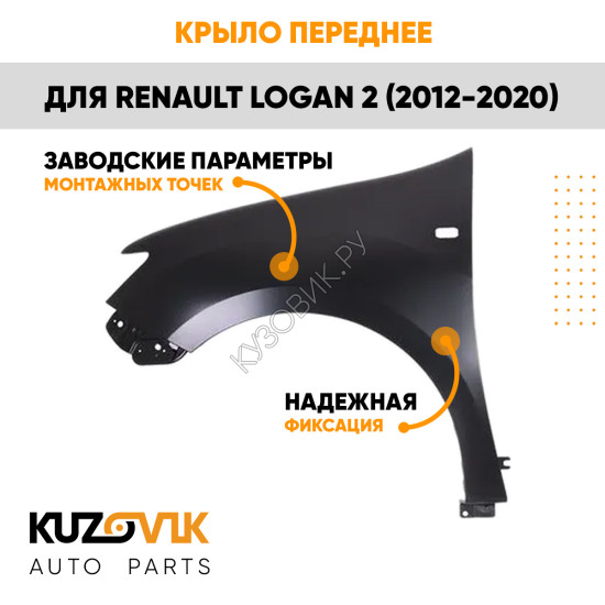 Крыло переднее левое Renault Logan 2 (2012-2020) с отверстием KUZOVIK